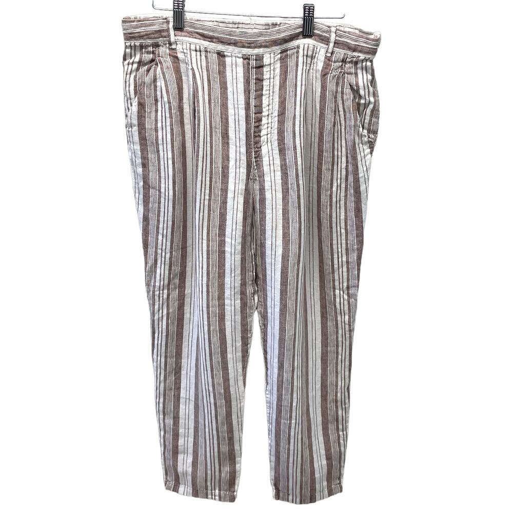 Garnet Hill Linen Striped Pants Cream and Rust Size 10